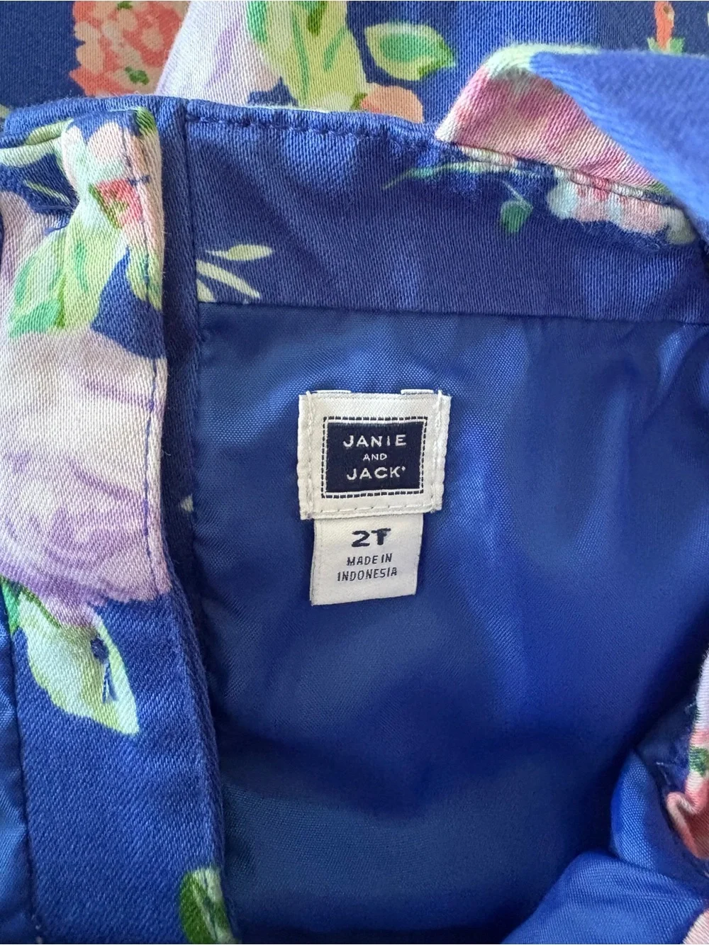 Janie and Jack Girls Dress Size 2 Blue Floral Cotton Bow Cottage Party Cute